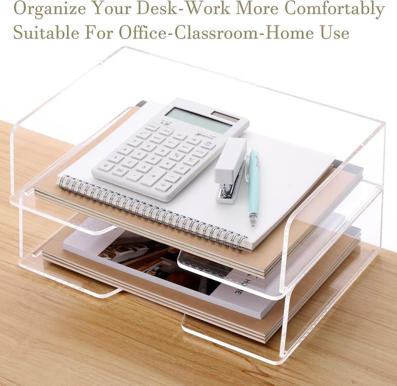 HeZone Acrylic Paper Tray Desk Organizers and Office Suplies Document Storage Enlarged Letter Tray Clear Paper Organizer (Large Horizontal)… - Image 5